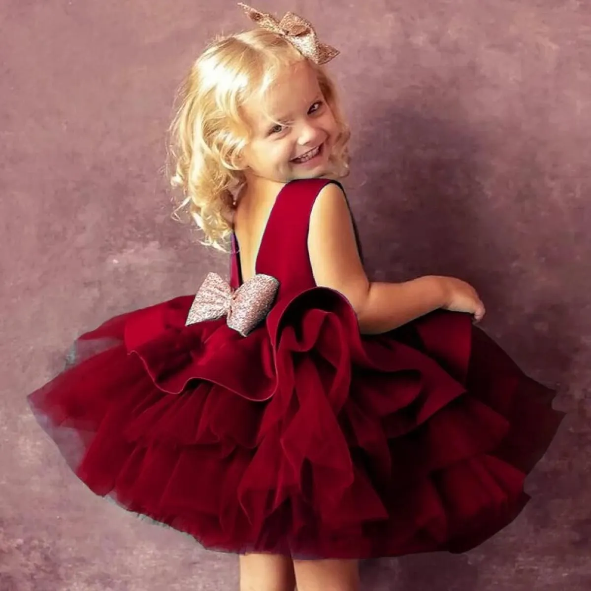12m neonate vestito di Natale principessa backless gonfio tutu neonato abito da ballo di nozze vestito da festa per bambini per