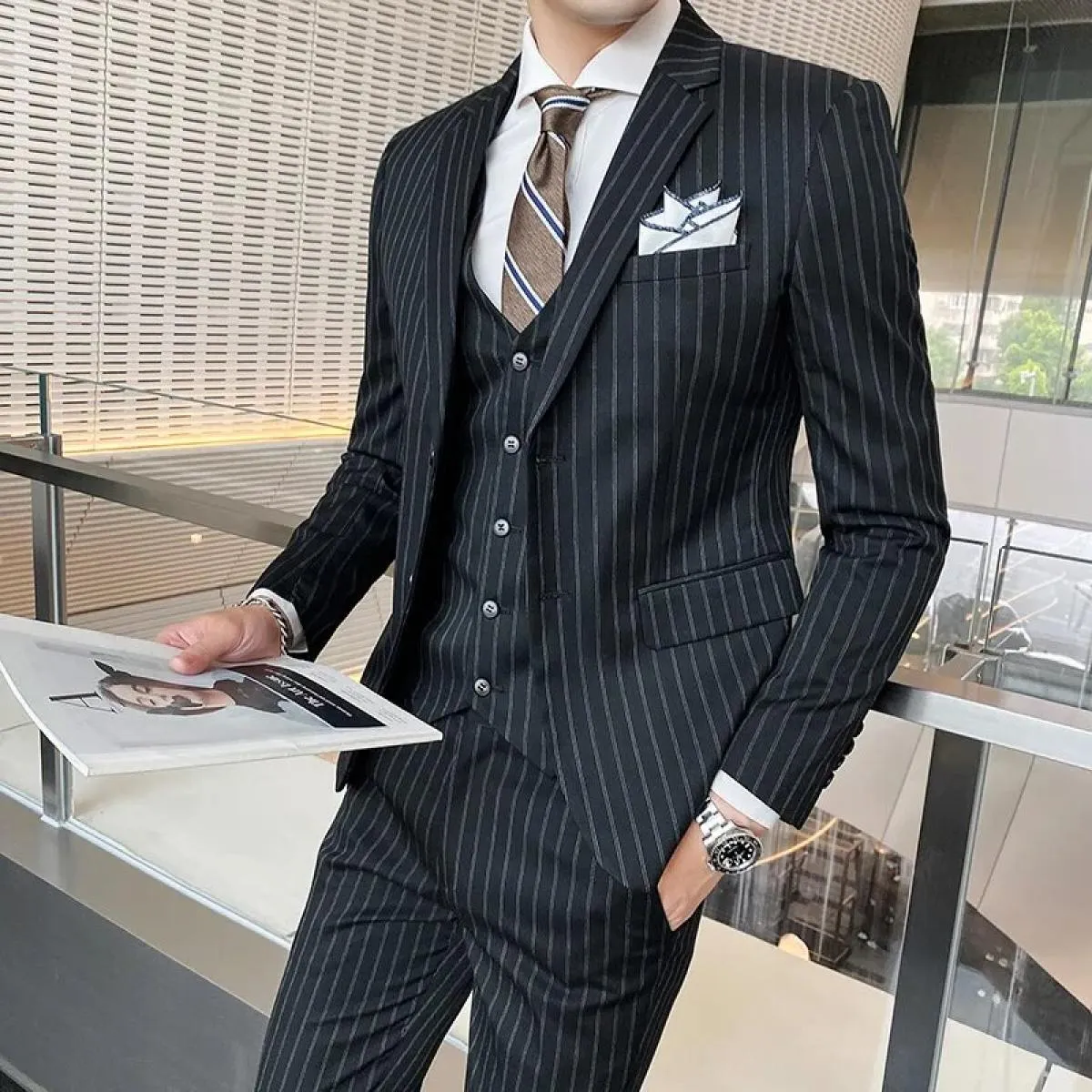 2023 Pantaloni da completo da uomo Abito da uomo a righe Slim Fit Smoking da sposo da sposa Blazer scozzese Prom Giacca Pantalon