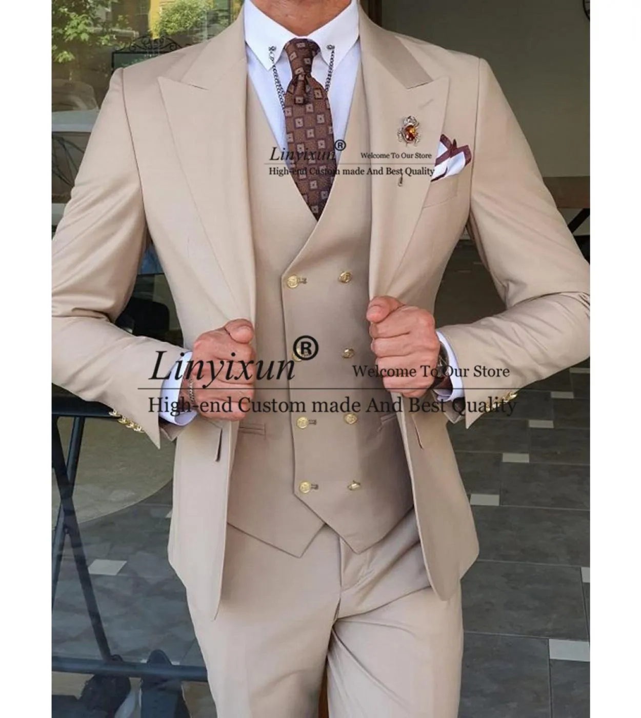Abiti da uomo classici avorio slim fit da sposo smoking da sposo banchetto blazer da 3 pezzi set da uomo migliore giacca gilet p