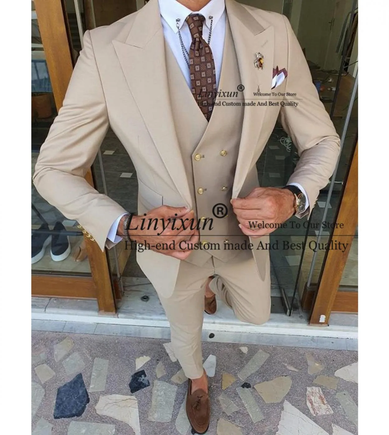 Abiti da uomo classici avorio slim fit da sposo smoking da sposo banchetto blazer da 3 pezzi set da uomo migliore giacca gilet p
