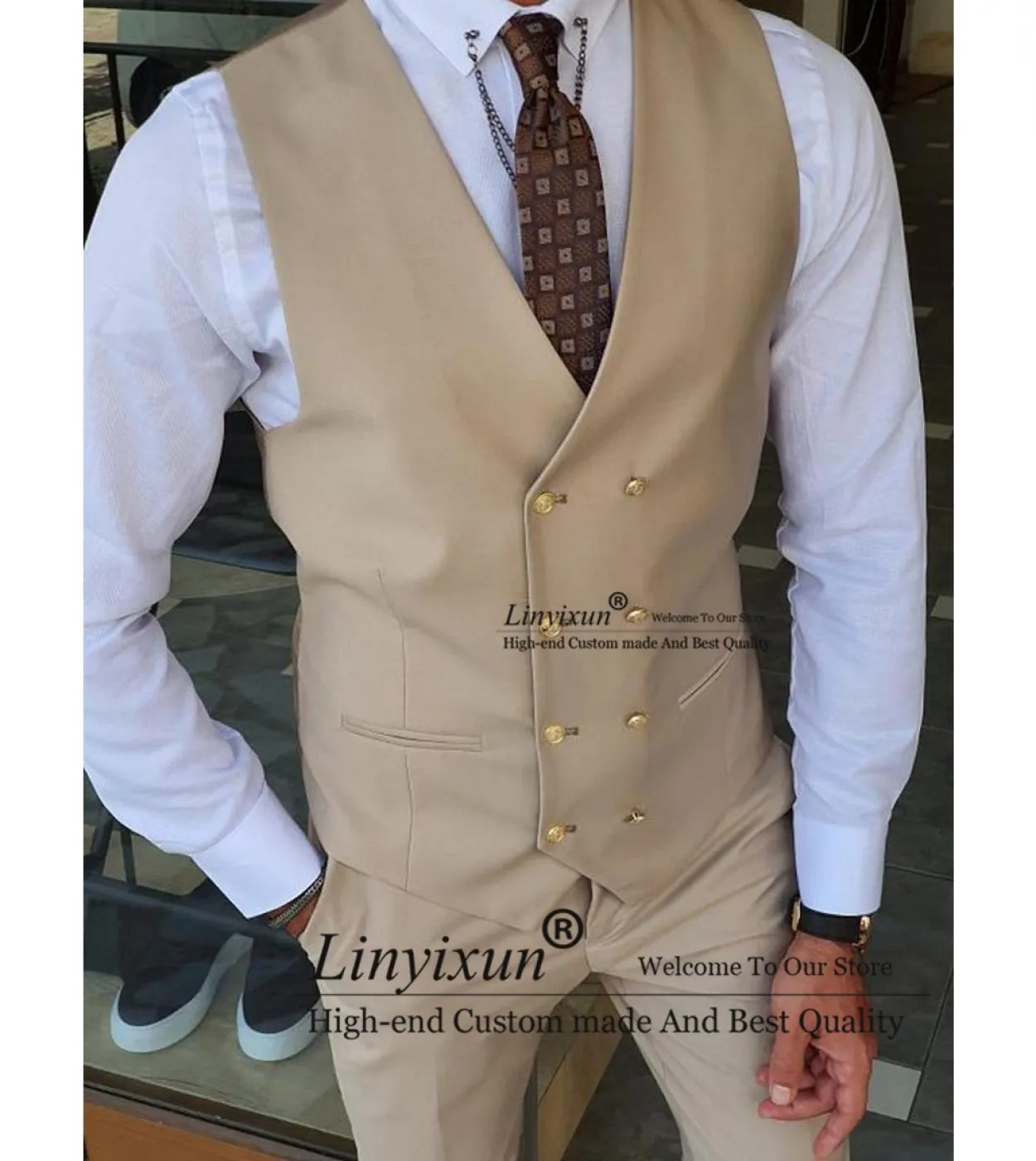 Abiti da uomo classici avorio slim fit da sposo smoking da sposo banchetto blazer da 3 pezzi set da uomo migliore giacca gilet p