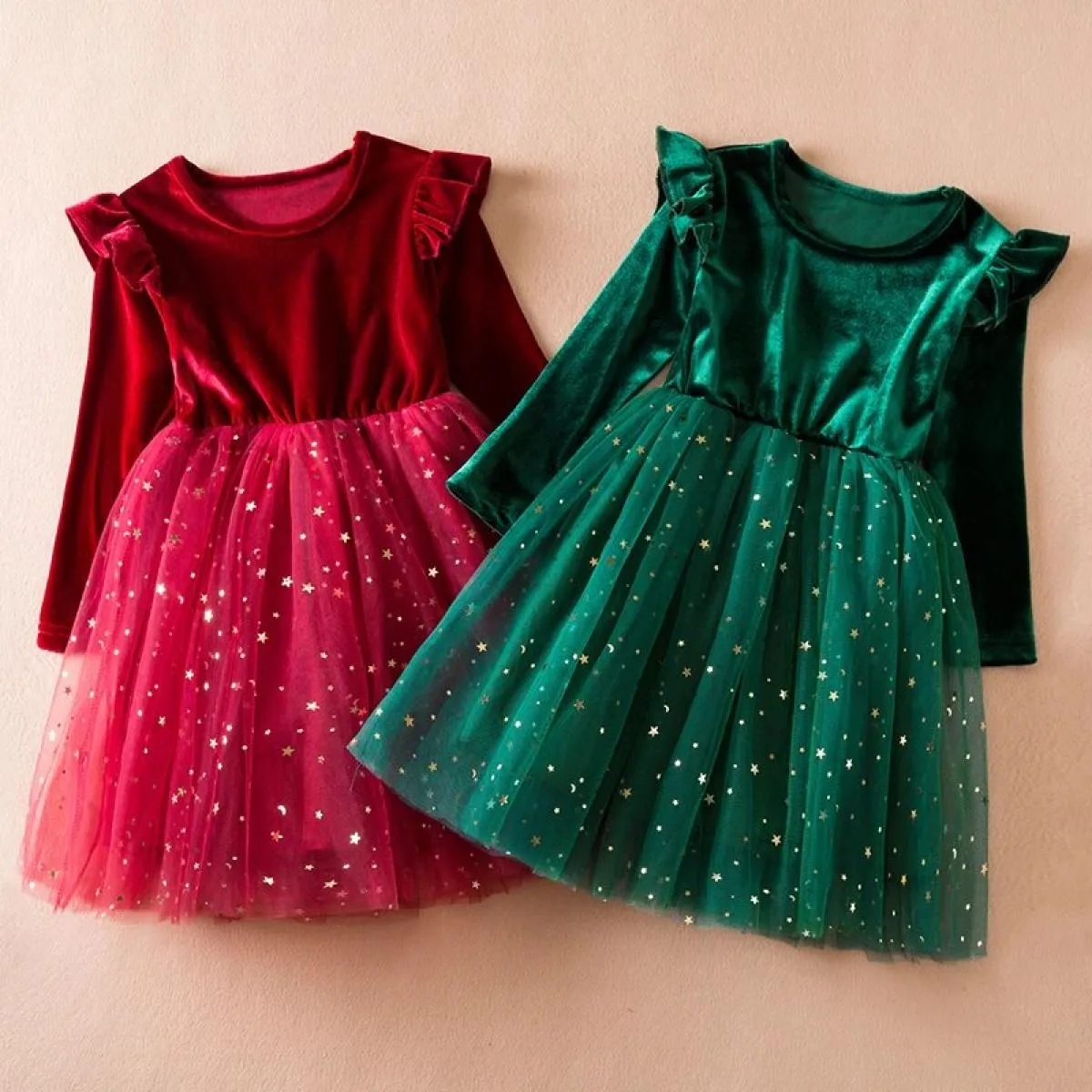Abiti moda autunno inverno per ragazze 3 8 anni Tutu gonfio Principessa manica lunga Abito per bambini Natale con paillettes Co