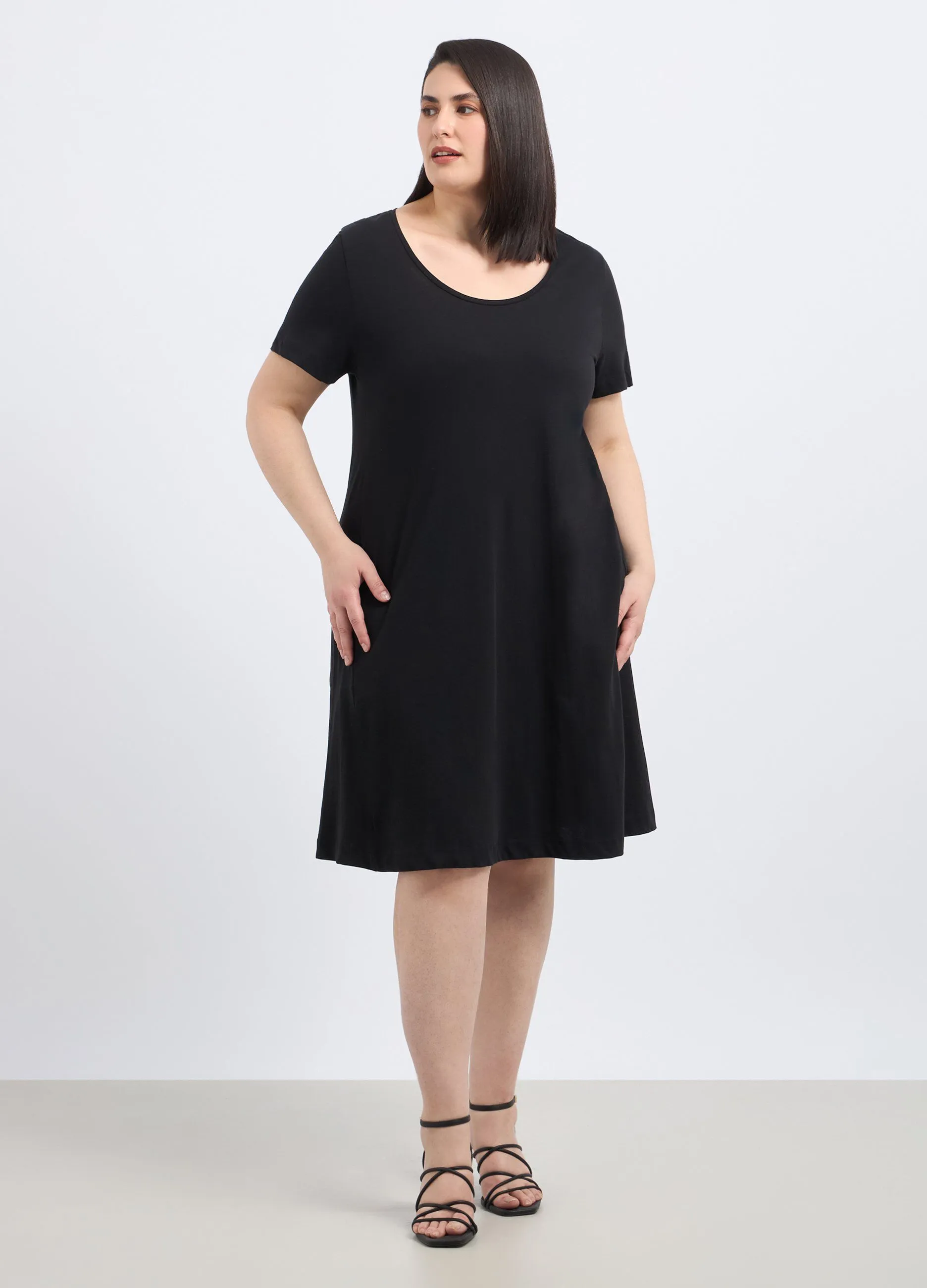 Abito corto svasato in puro cotone donna curvy