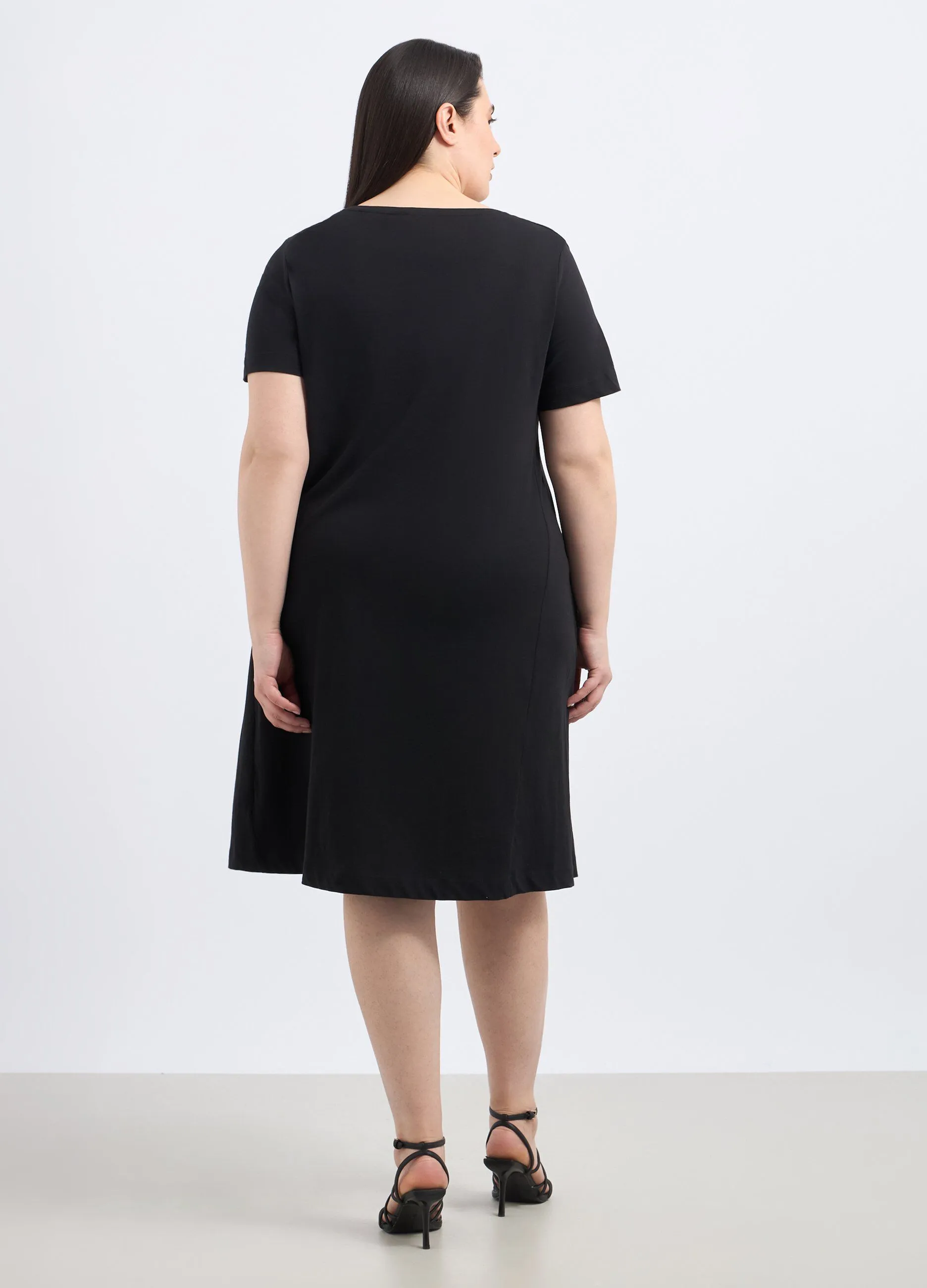 Abito corto svasato in puro cotone donna curvy