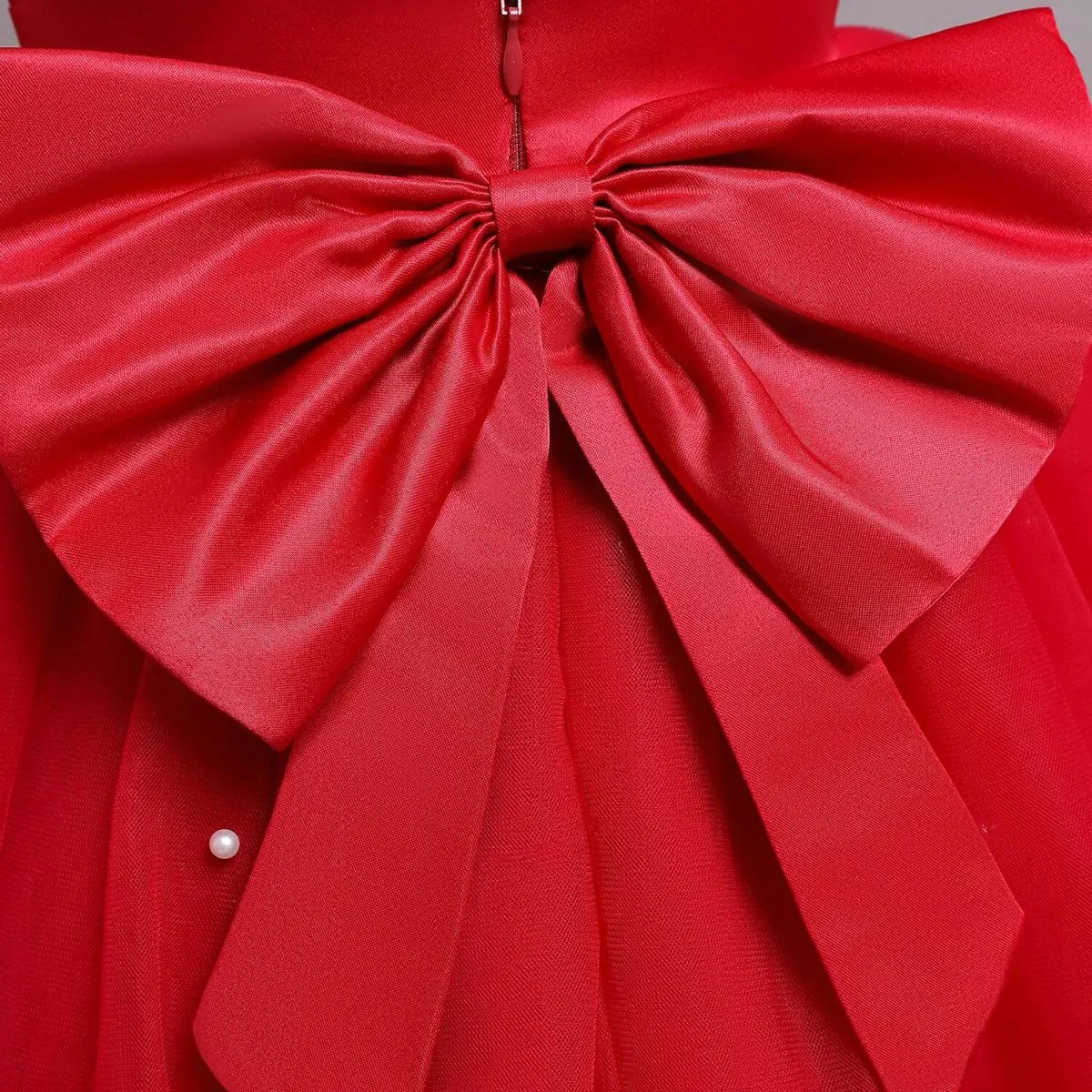 Abito da bambina da 12 m. Fiocco rosso con perline. Abito tutù di Natale. Abito per la prima festa di compleanno per bambini
