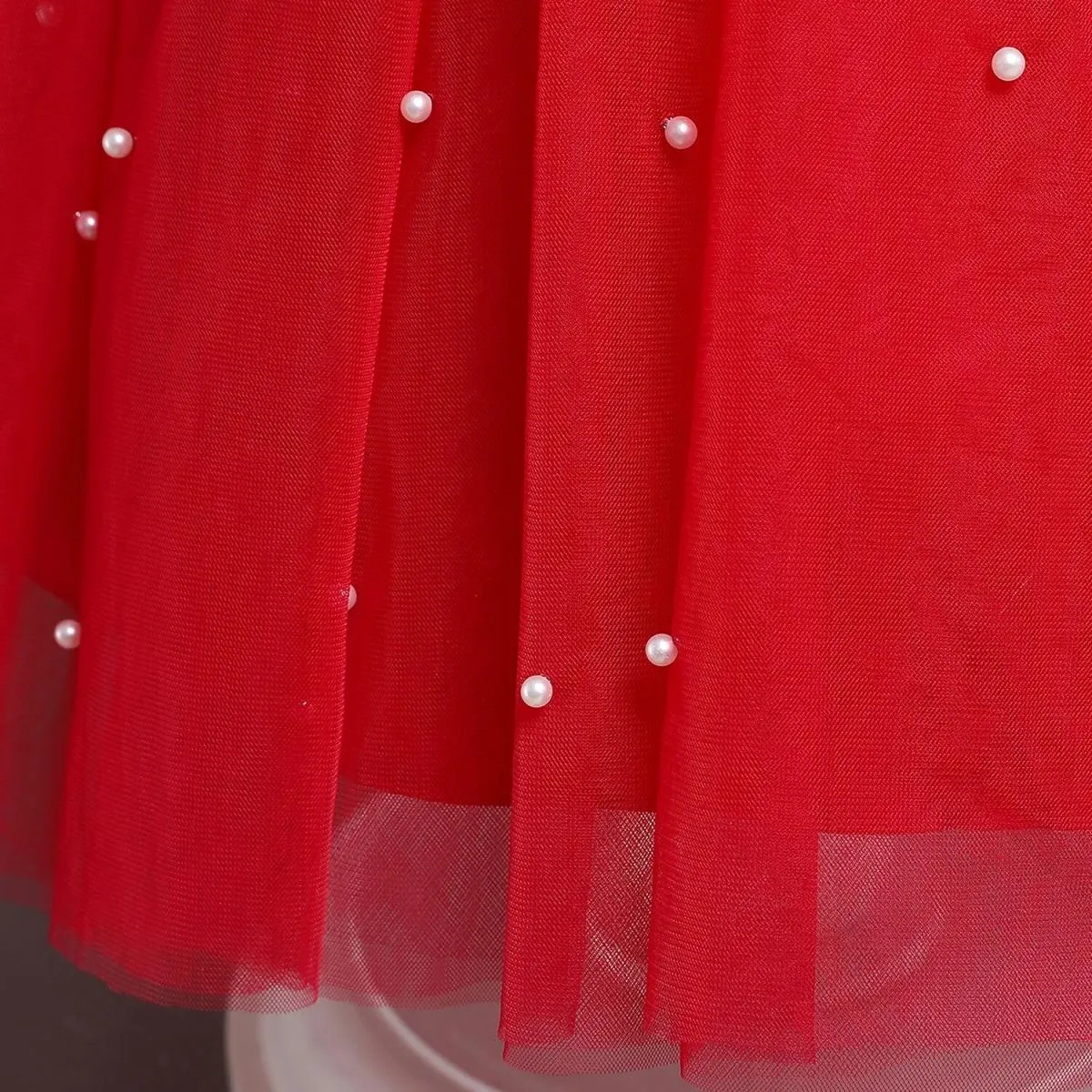 Abito da bambina da 12 m. Fiocco rosso con perline. Abito tutù di Natale. Abito per la prima festa di compleanno per bambini