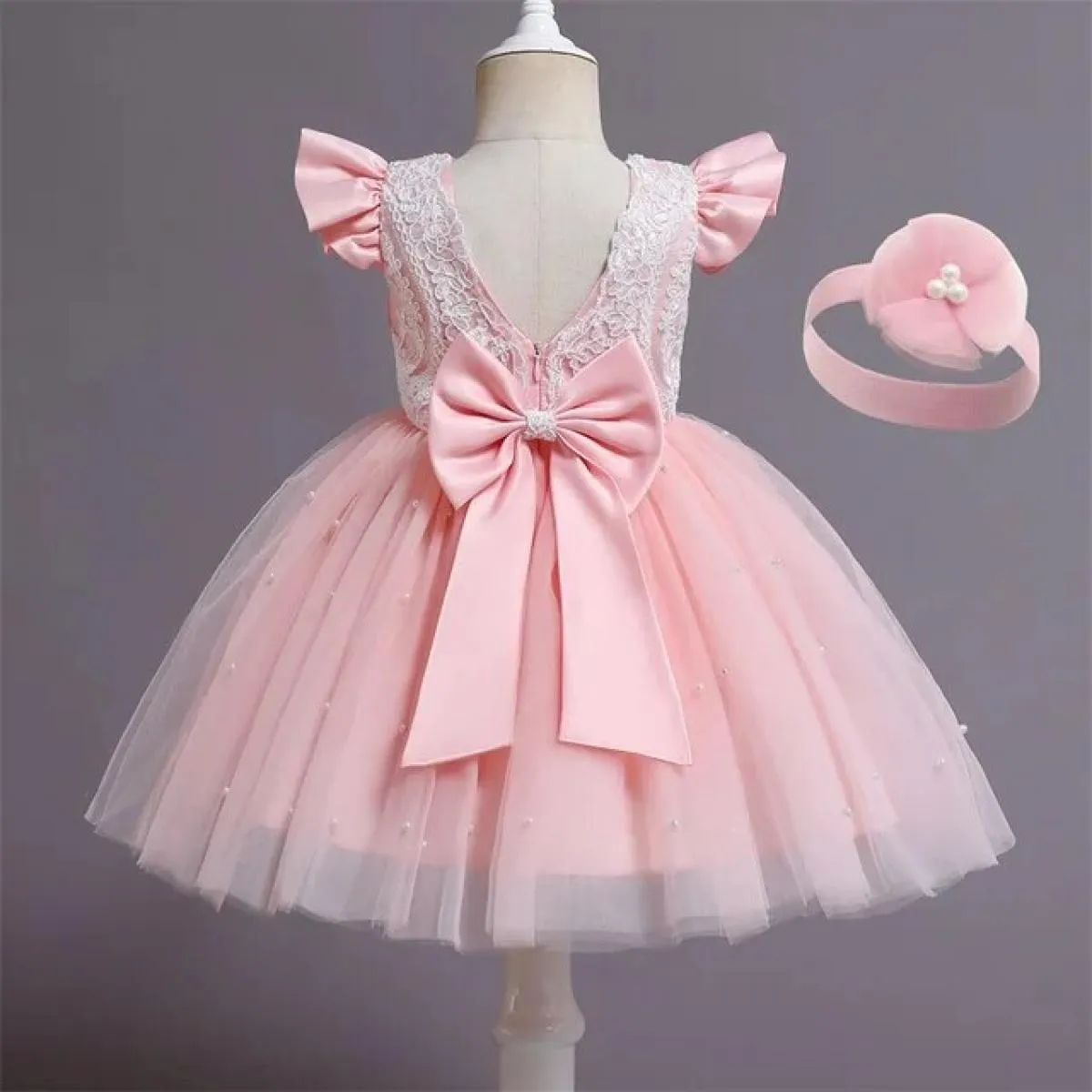 Abito da bambina da 12 m. Fiocco rosso con perline. Abito tutù di Natale. Abito per la prima festa di compleanno per bambini