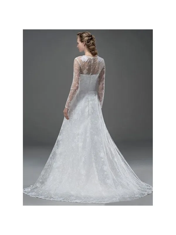 Abito da sposa A-line in tulle ricamato con pizzo a manica lunga online