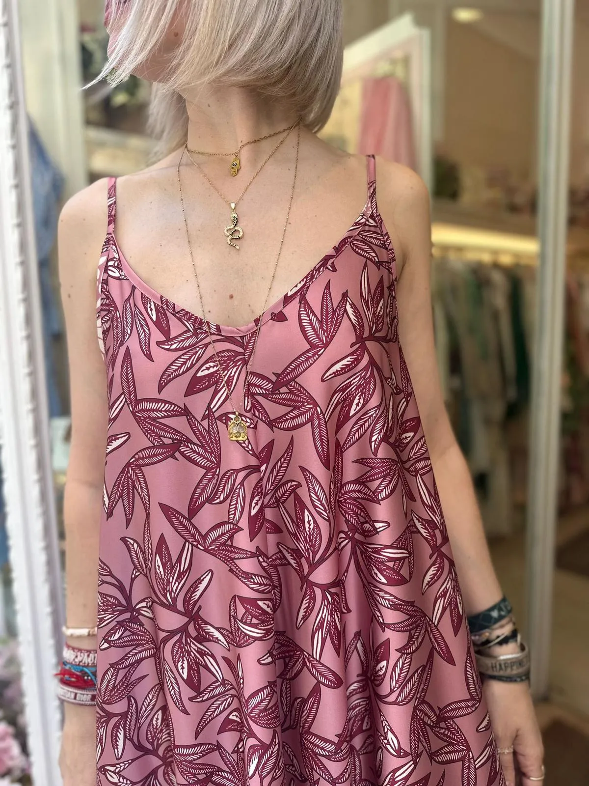 Abito Leaves Sottoveste Rosa