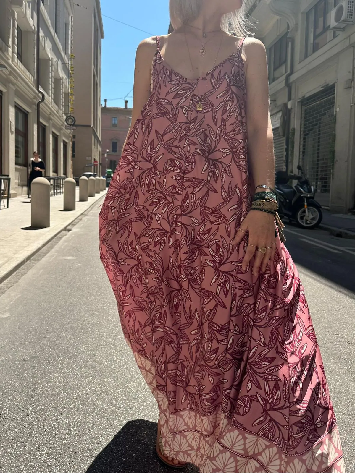Abito Leaves Sottoveste Rosa
