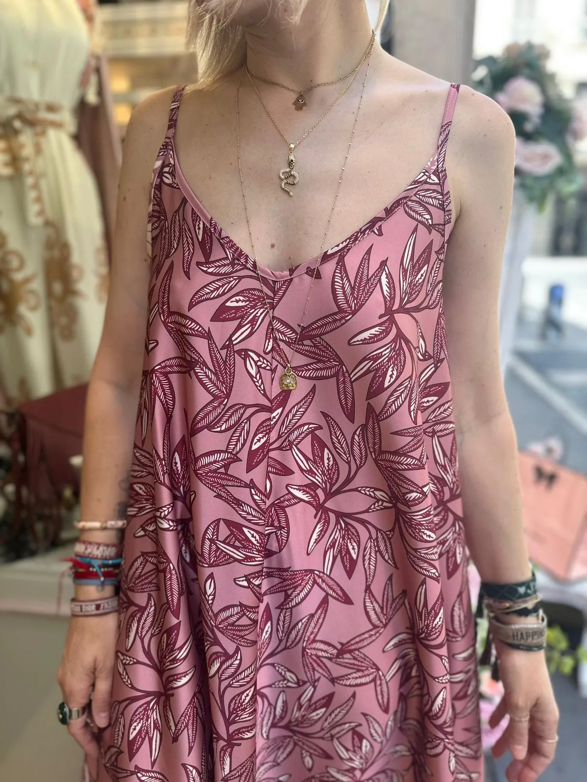 Abito Leaves Sottoveste Rosa