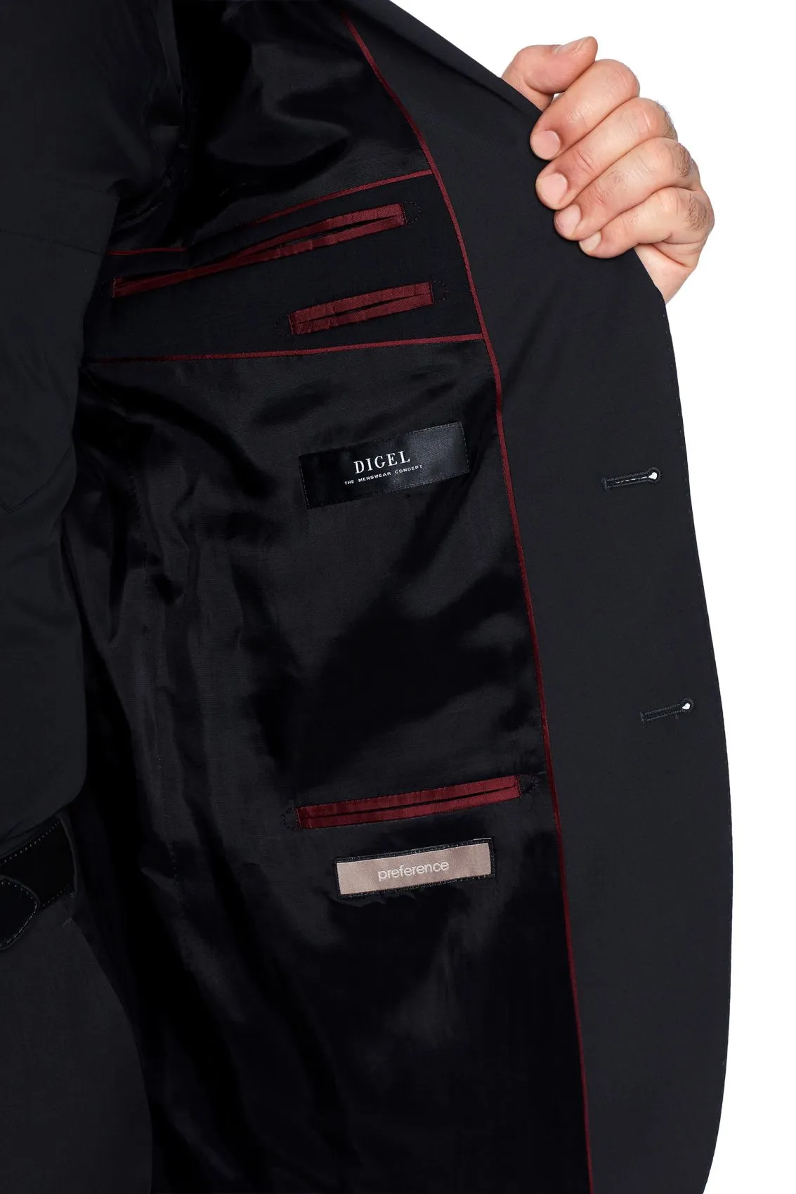 Abito nero digel drop sei modern fit in pura lana tessuto marzotto 100's