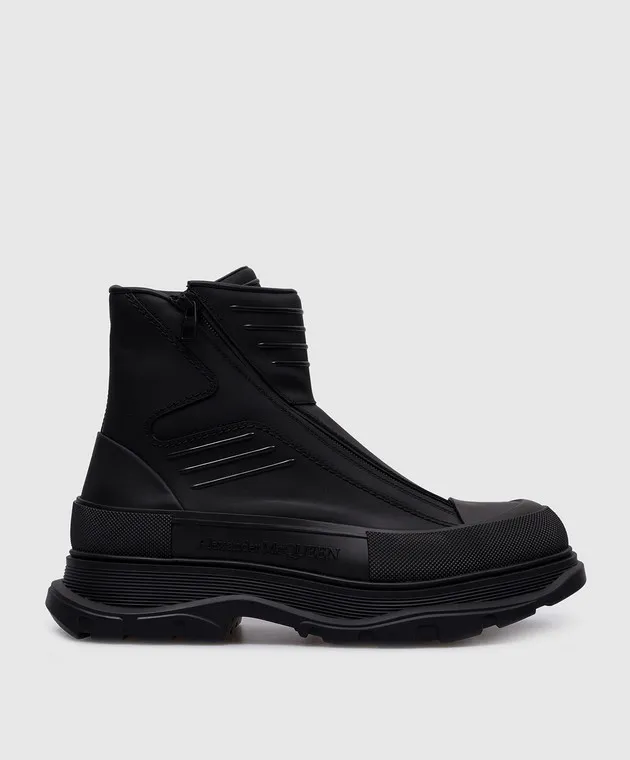 Alexander McQueen Stivali in pelle nera con logo Tread Slick 757712WHYKF