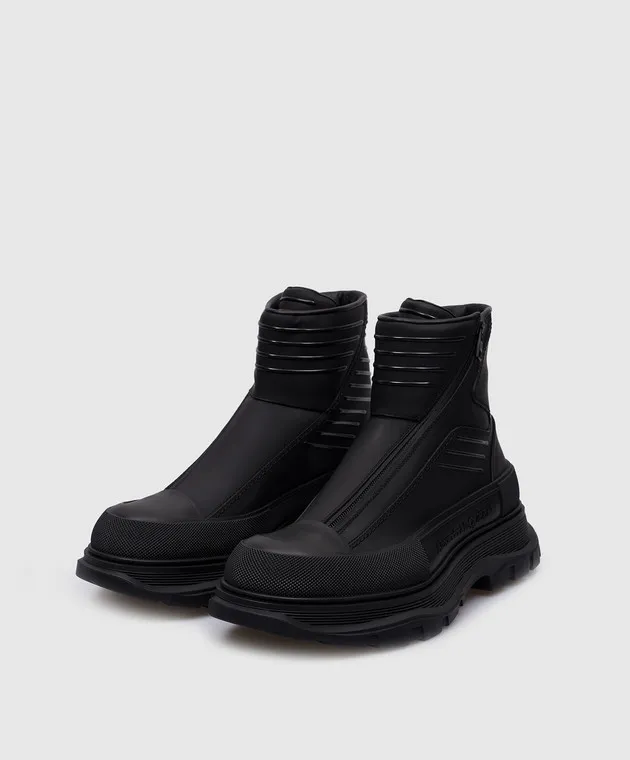 Alexander McQueen Stivali in pelle nera con logo Tread Slick 757712WHYKF