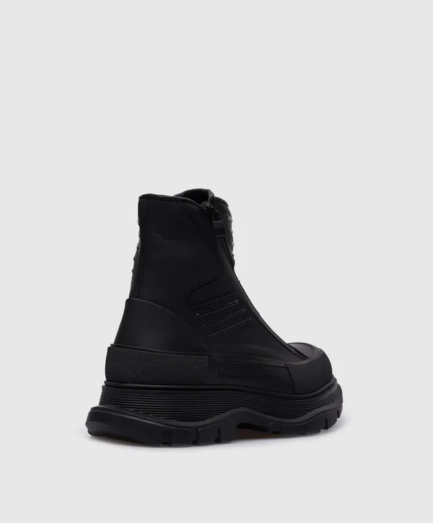 Alexander McQueen Stivali in pelle nera con logo Tread Slick 757712WHYKF