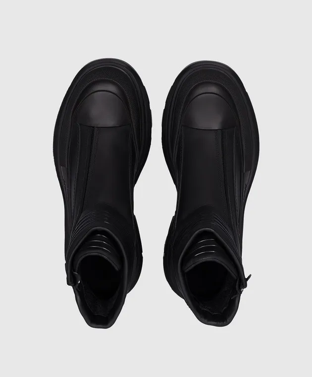 Alexander McQueen Stivali in pelle nera con logo Tread Slick 757712WHYKF