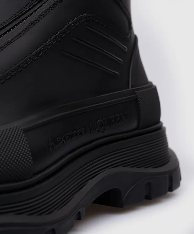 Alexander McQueen Stivali in pelle nera con logo Tread Slick 757712WHYKF