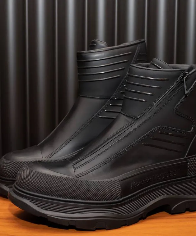 Alexander McQueen Stivali in pelle nera con logo Tread Slick 757712WHYKF