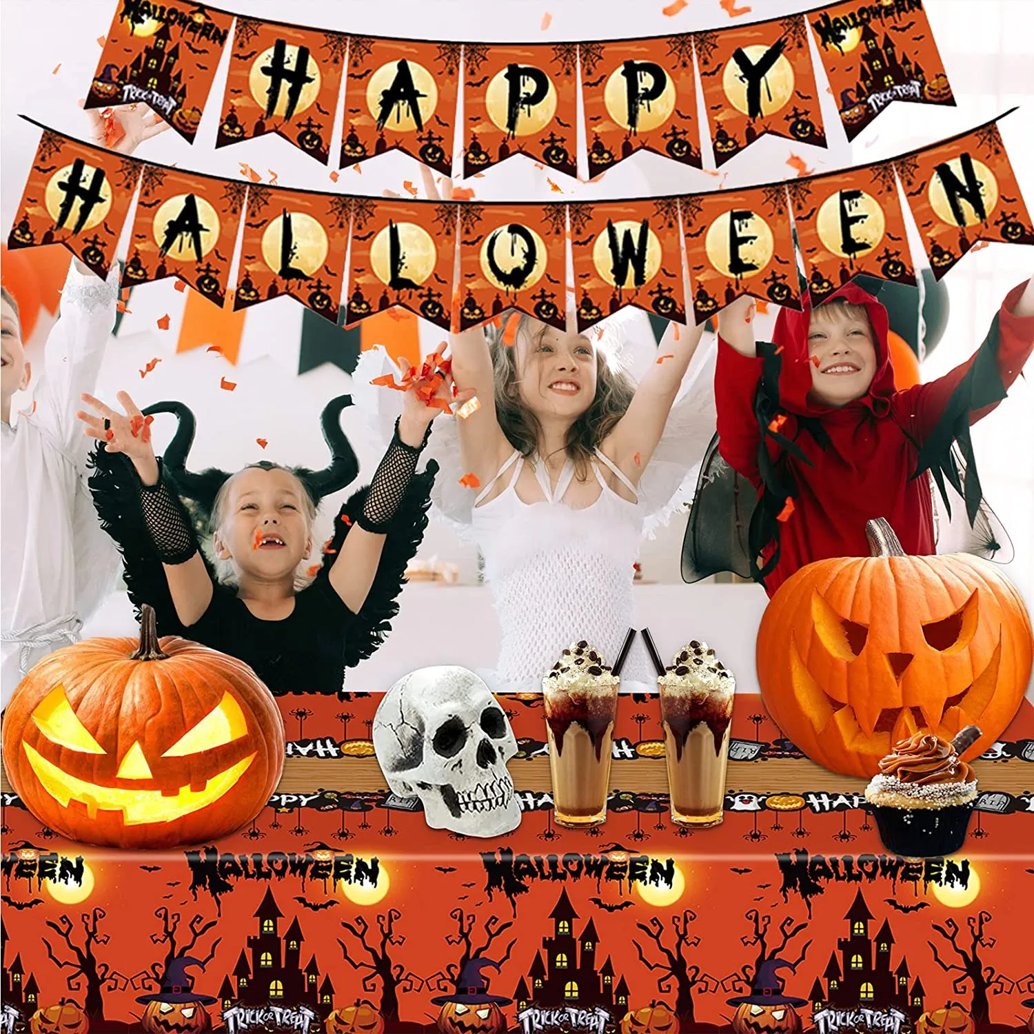 ALNILK Set di Stoviglie a Tema Halloween per 24 Persone,Halloween Party Stoviglie,24 Piatti + 24 Bicchieri + 24 tovaglioli + 24P