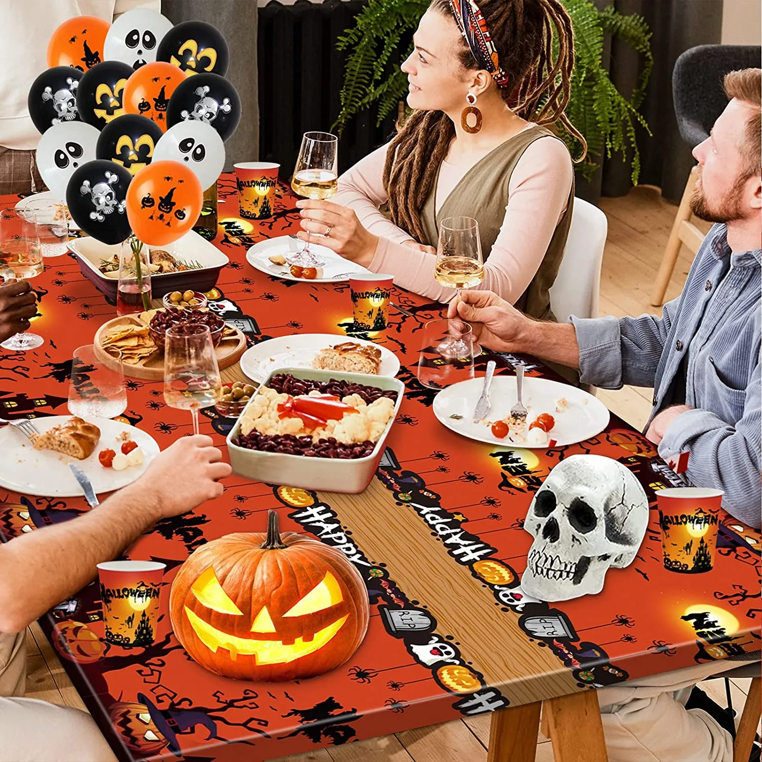 ALNILK Set di Stoviglie a Tema Halloween per 24 Persone,Halloween Party Stoviglie,24 Piatti + 24 Bicchieri + 24 tovaglioli + 24P
