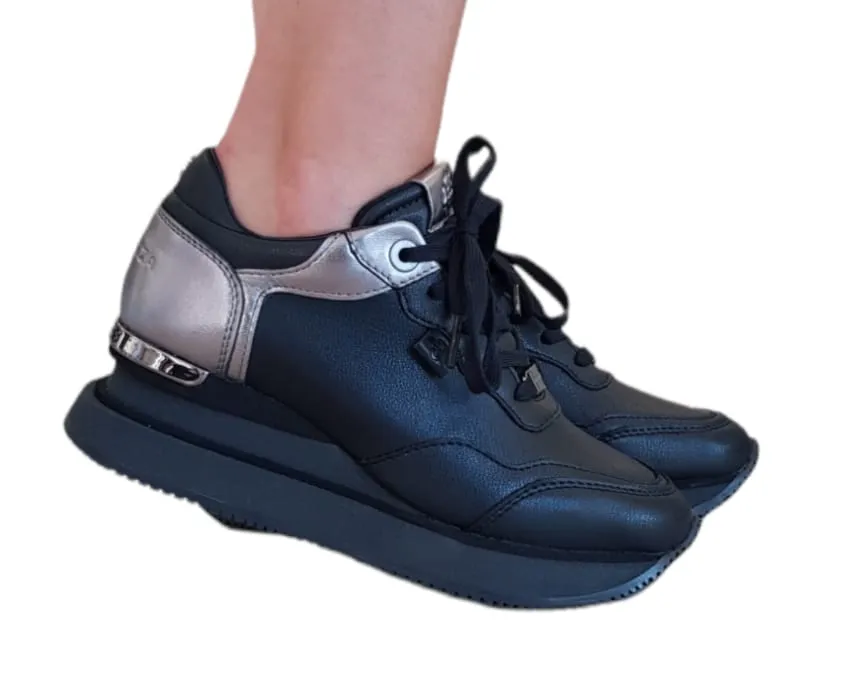 Apepazza sneakers  fondo gomma + zeppa interna alta 5 cm. pelle Black rif.667