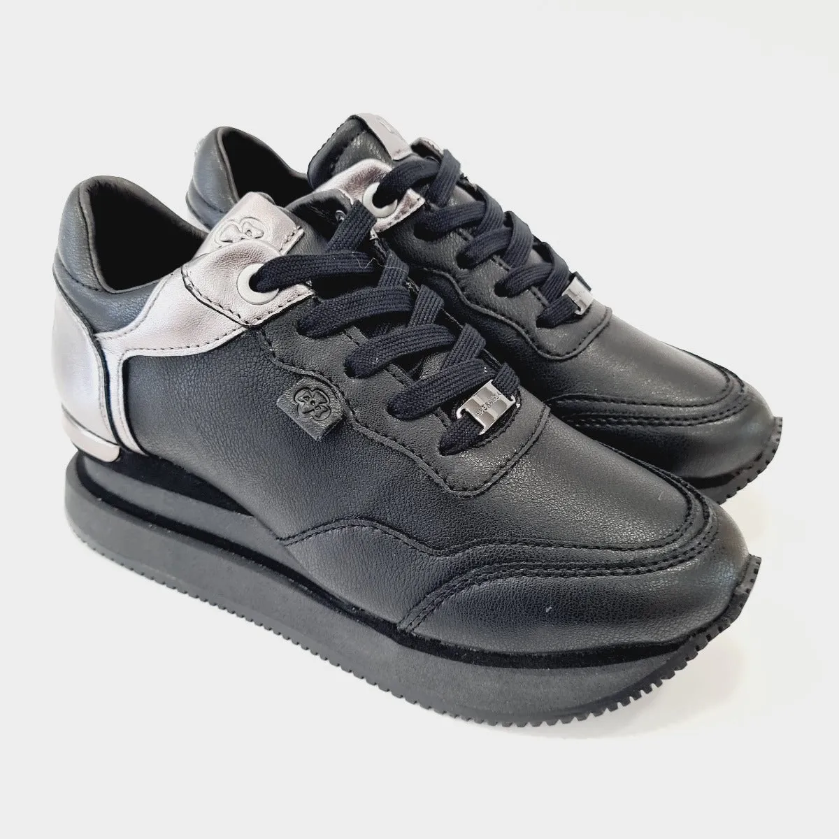 Apepazza sneakers  fondo gomma + zeppa interna alta 5 cm. pelle Black rif.667