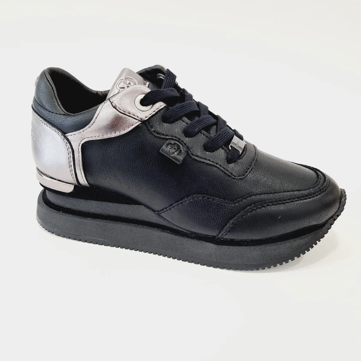 Apepazza sneakers  fondo gomma + zeppa interna alta 5 cm. pelle Black rif.667