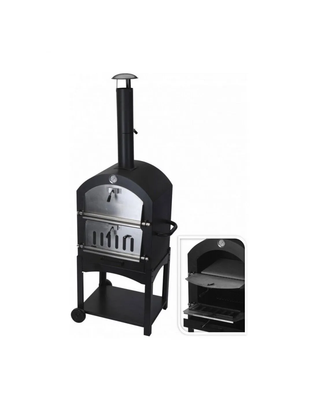 Barbecue a Carboni con Ruote Nero (Ø10 x 46,5 cm) (44,5 x 65 x 158 cm)