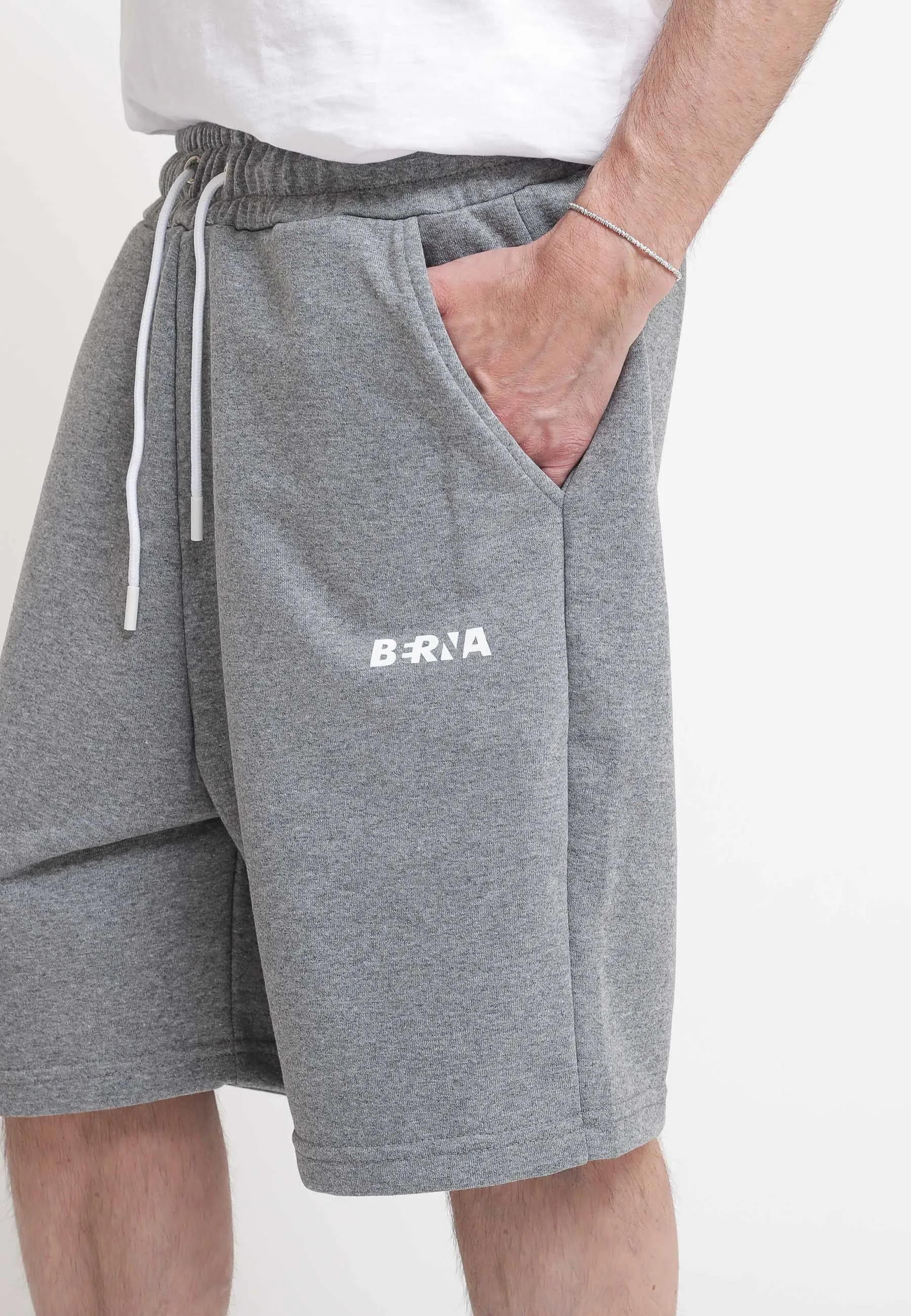 Bermuda In Felpa Stampato Logo - Grigio Melange
