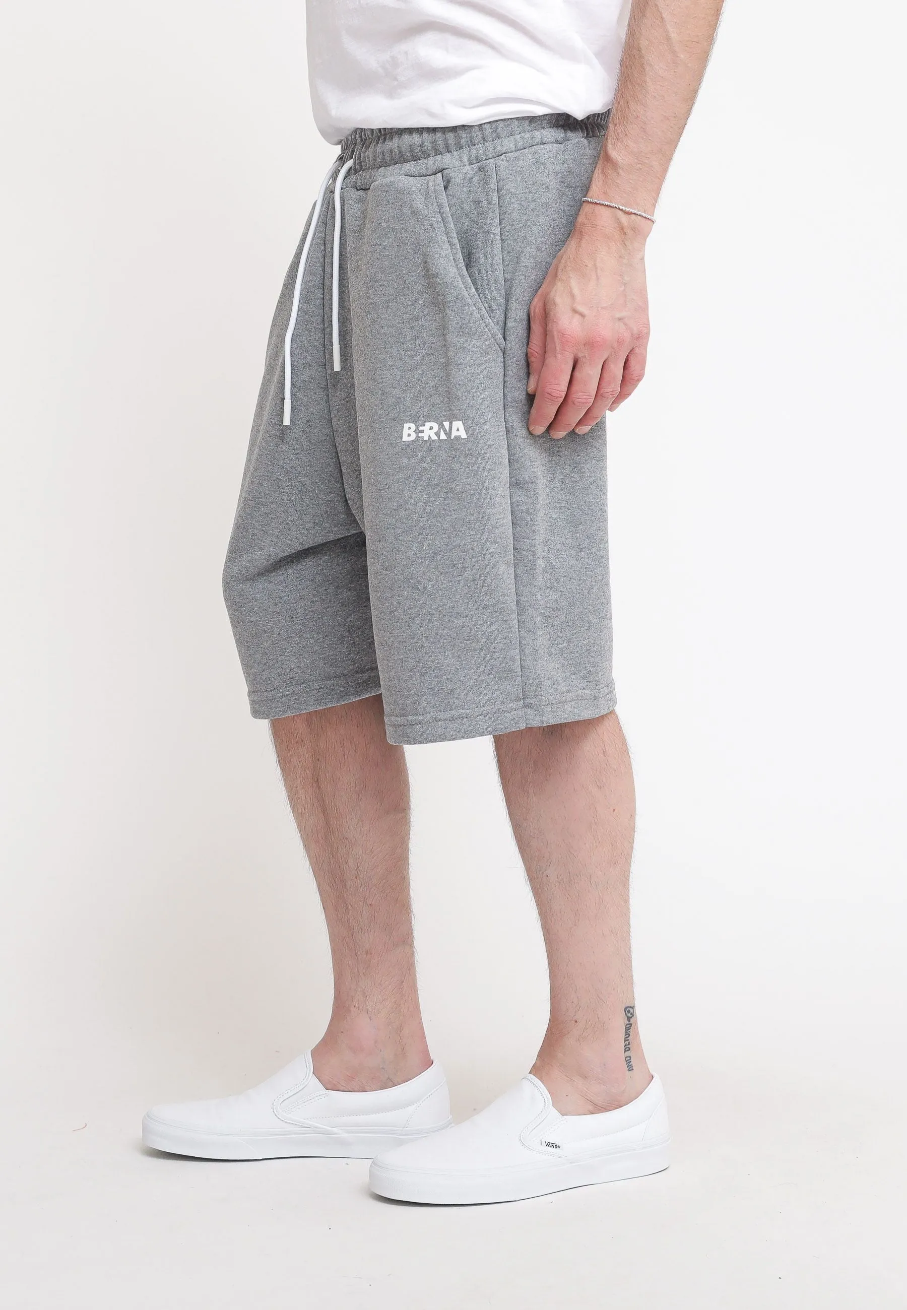 Bermuda In Felpa Stampato Logo - Grigio Melange