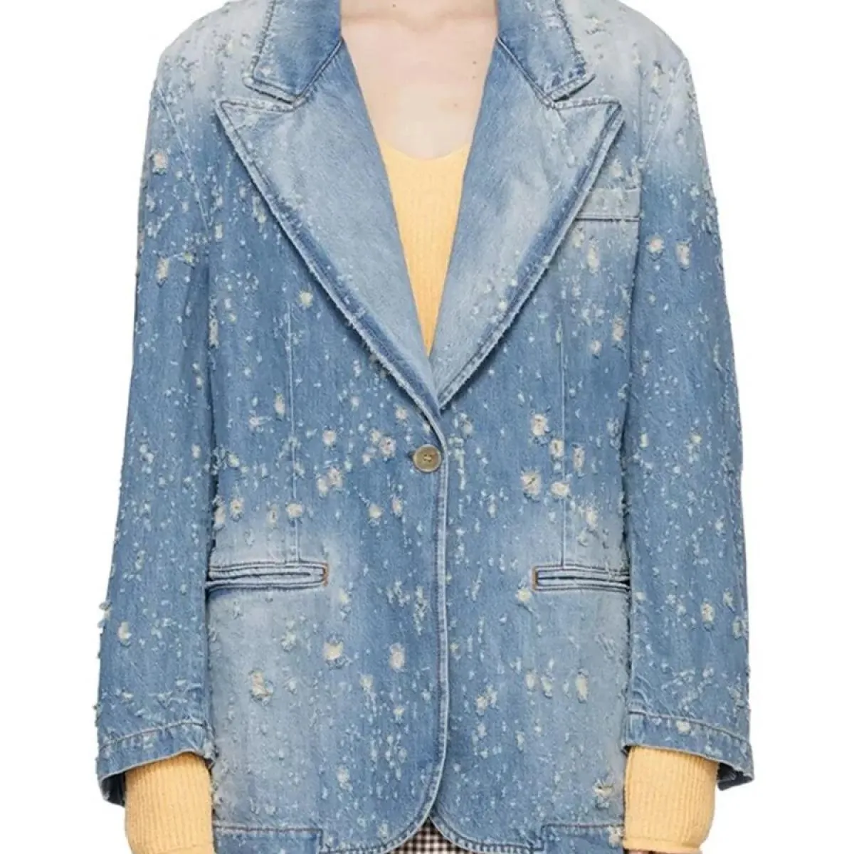 Blazer di jeans lungo allentato graduale lavaggio traforato da donna della giacca da stilista più nuova di High Street 2023