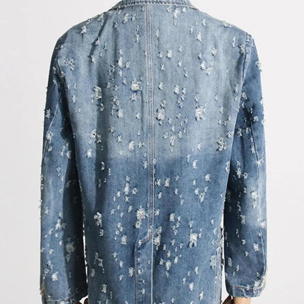 Blazer di jeans lungo allentato graduale lavaggio traforato da donna della giacca da stilista più nuova di High Street 2023