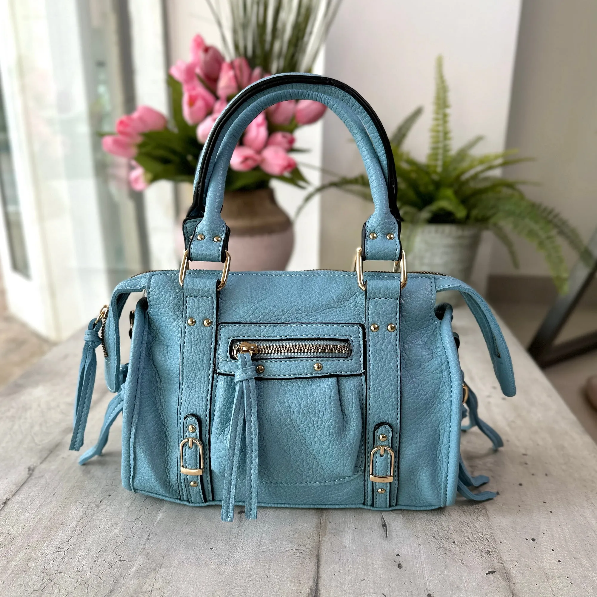 Borsa Mini color Jeans Similpelle a Spalla con Tracolla e Zip EMMA