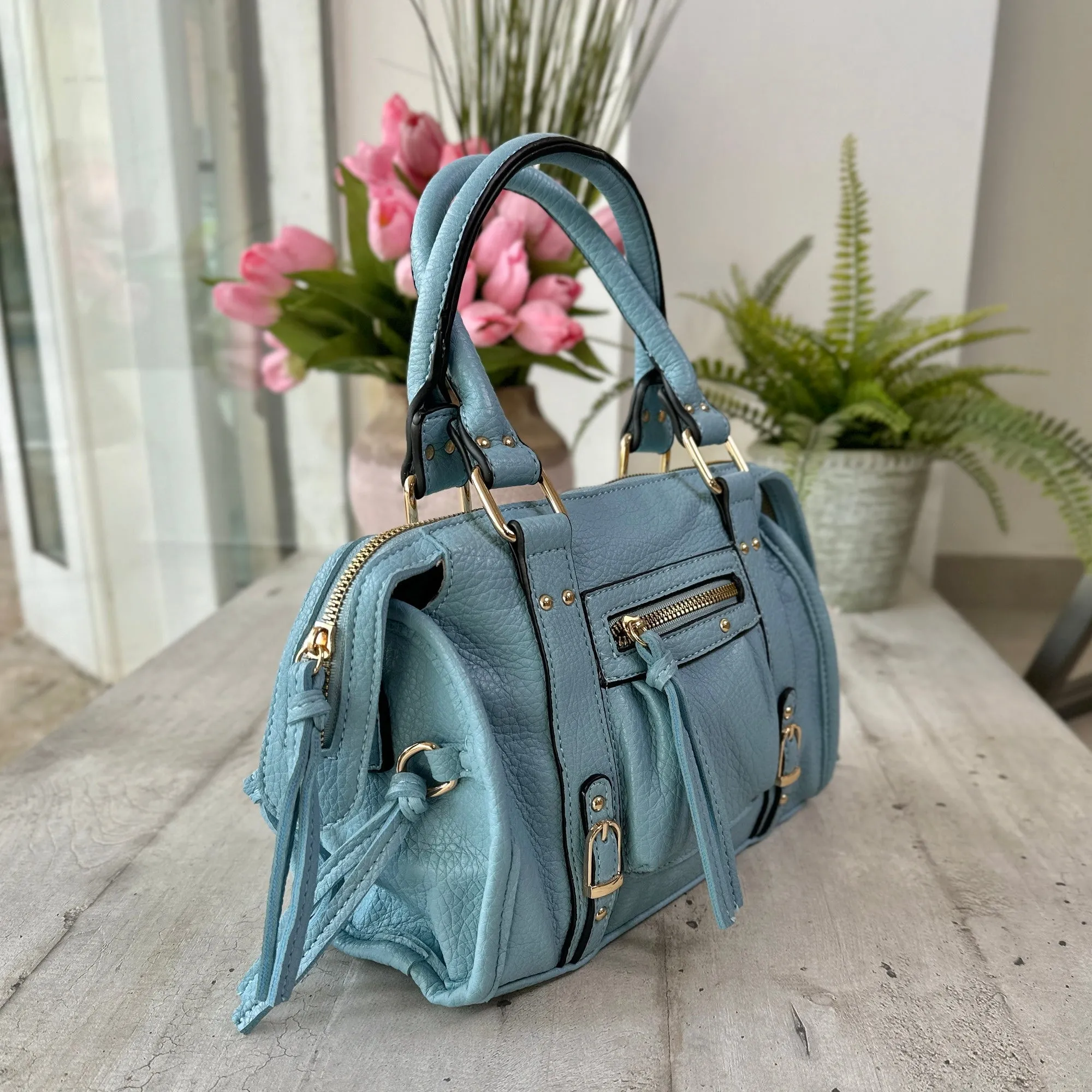 Borsa Mini color Jeans Similpelle a Spalla con Tracolla e Zip EMMA
