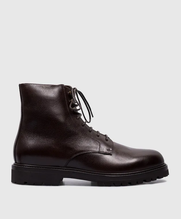 Brunello Cucinelli Stivali in pelle marrone con pelliccia MZUNAMY719