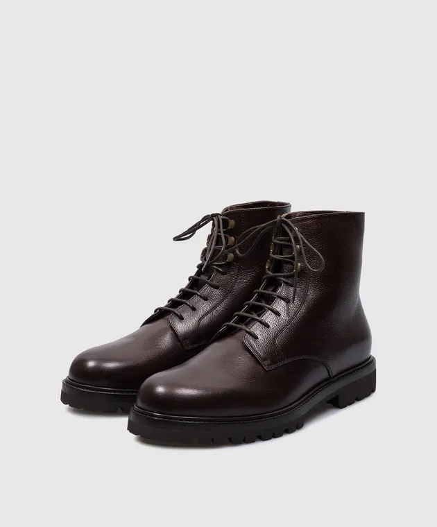 Brunello Cucinelli Stivali in pelle marrone con pelliccia MZUNAMY719