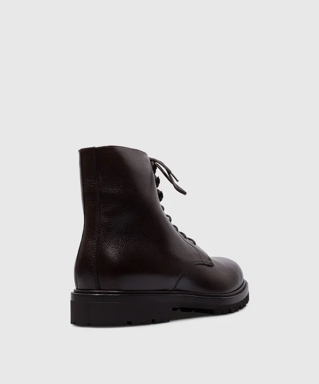Brunello Cucinelli Stivali in pelle marrone con pelliccia MZUNAMY719