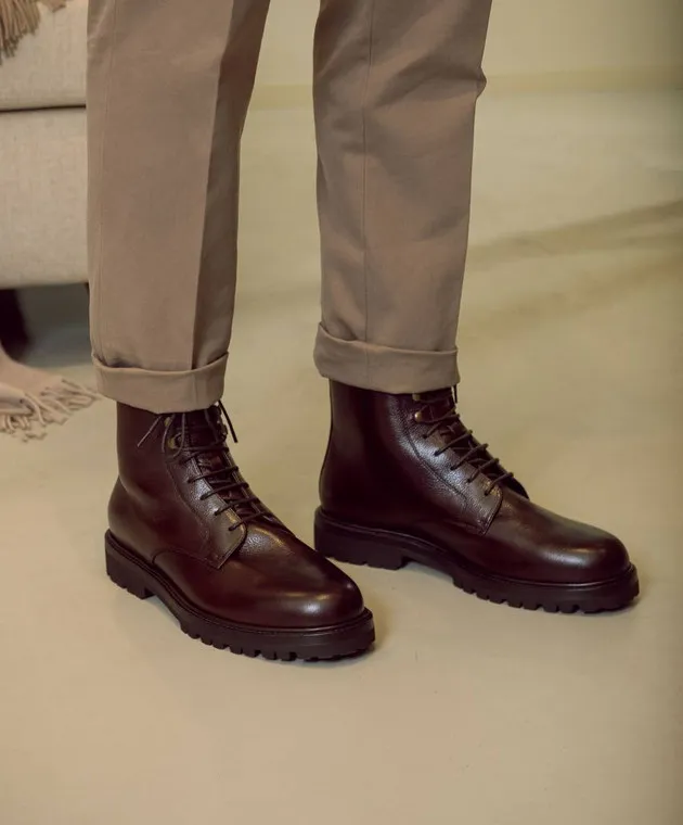 Brunello Cucinelli Stivali in pelle marrone con pelliccia MZUNAMY719