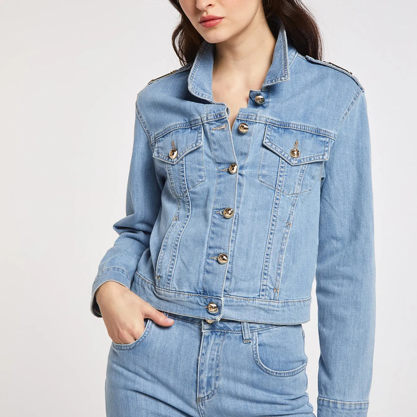 CafèNoir women's denim jacket with plates C7JJ0108 B049 sky