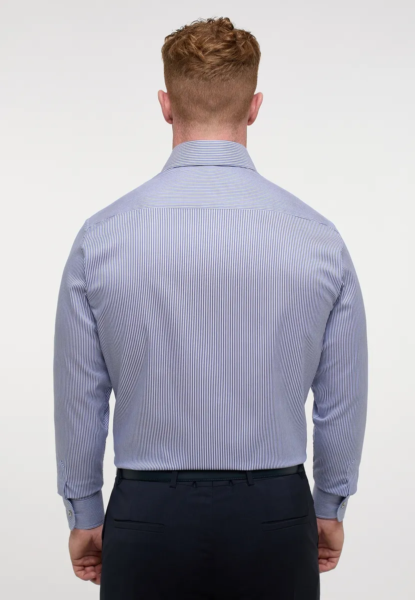 Camicia a righe azzurro eterna modern fit collo alla francese