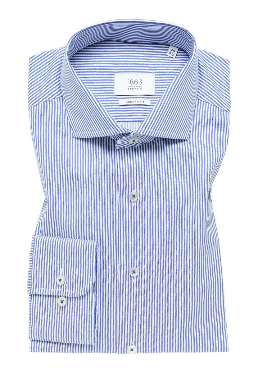 Camicia a righe azzurro eterna modern fit collo alla francese