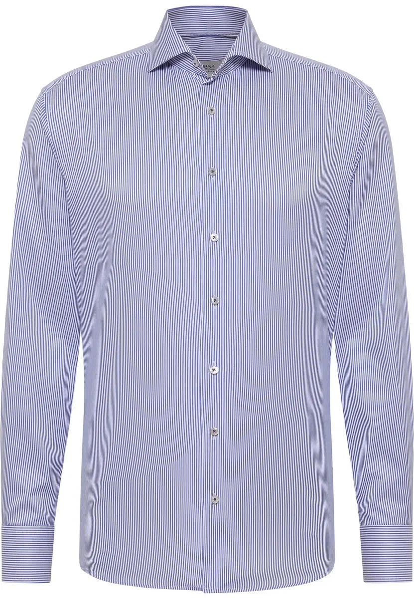 Camicia a righe azzurro eterna modern fit collo alla francese