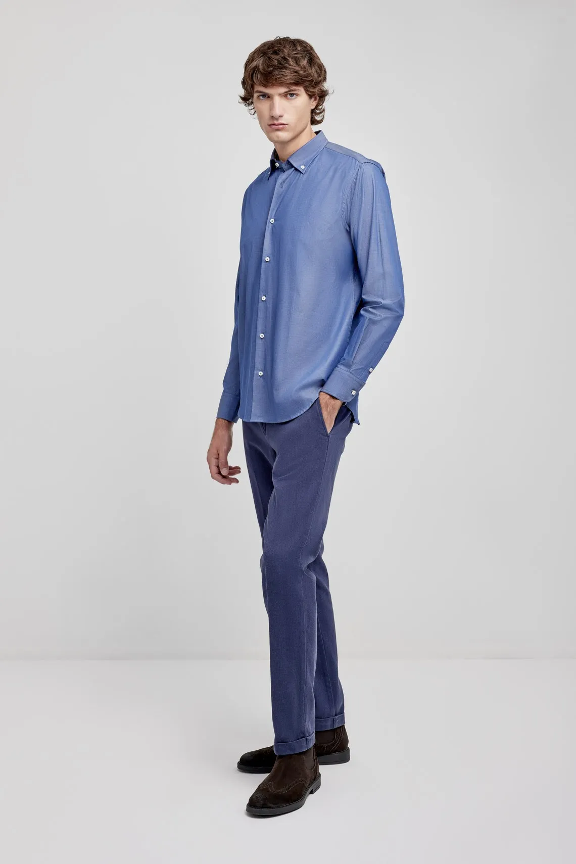 CAMICIA  COLLO BUTTON DOWN CONTRASTI BLUETTE