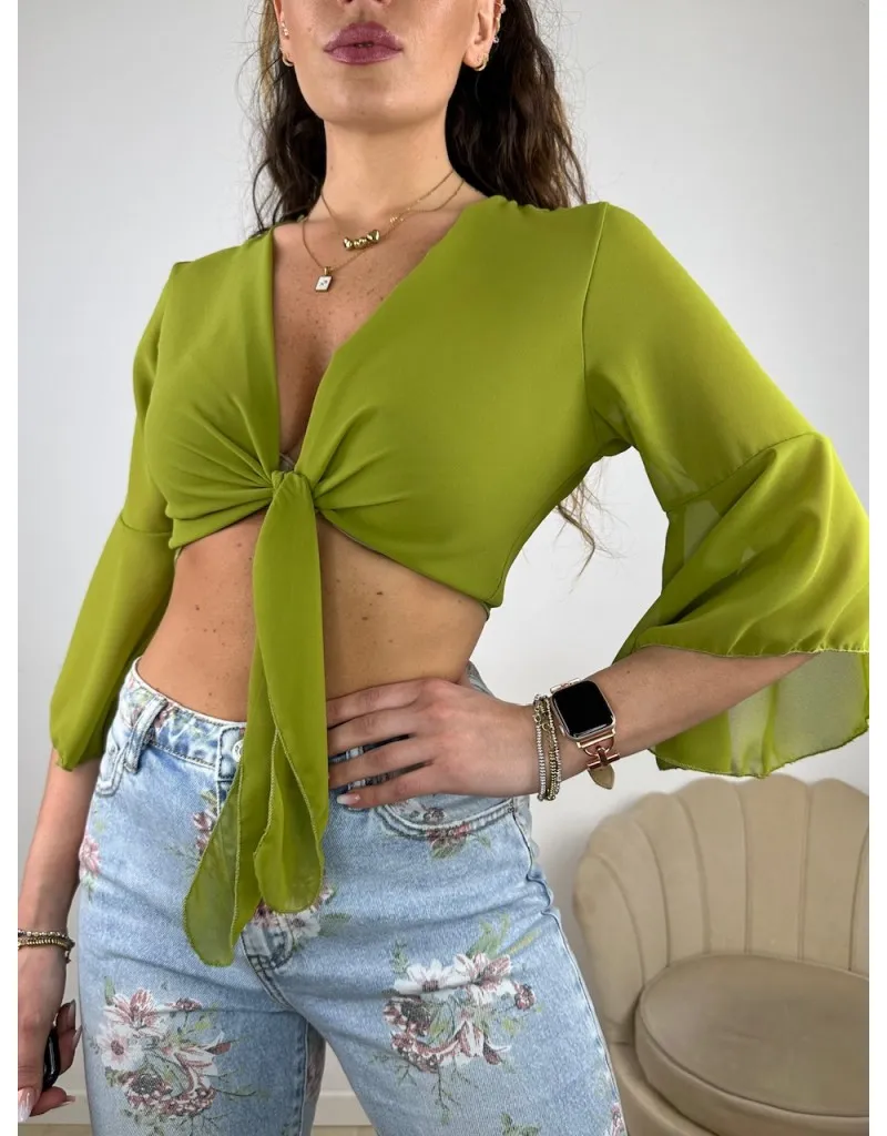 CAMICIA CROP FLES VERDE