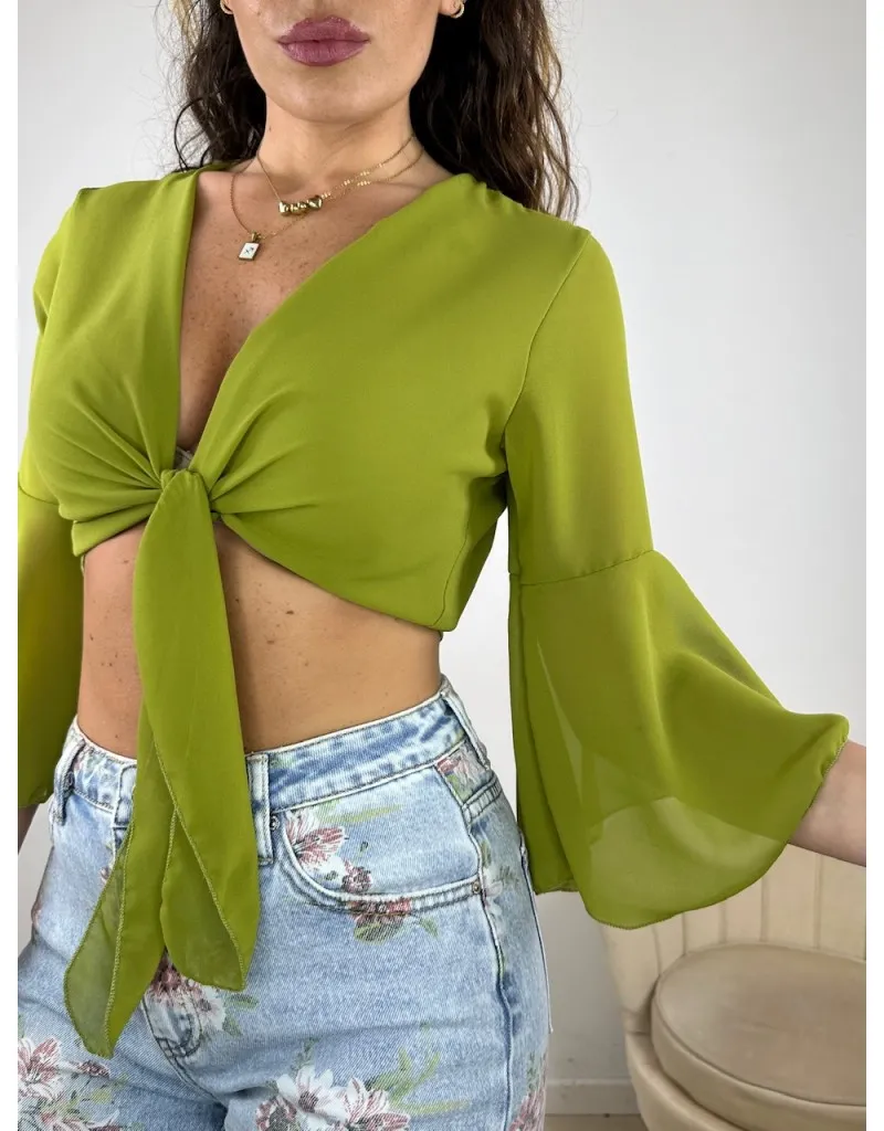 CAMICIA CROP FLES VERDE