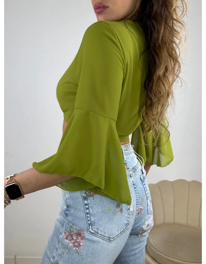CAMICIA CROP FLES VERDE