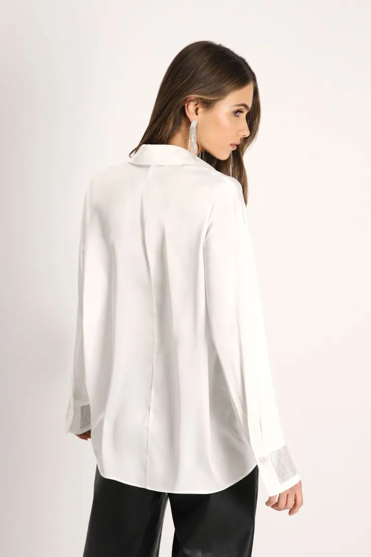 Camicia oversize monocolour con applicazioni strass