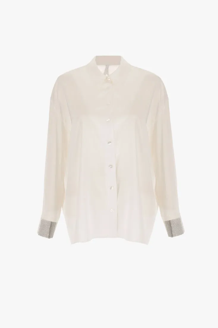 Camicia oversize monocolour con applicazioni strass