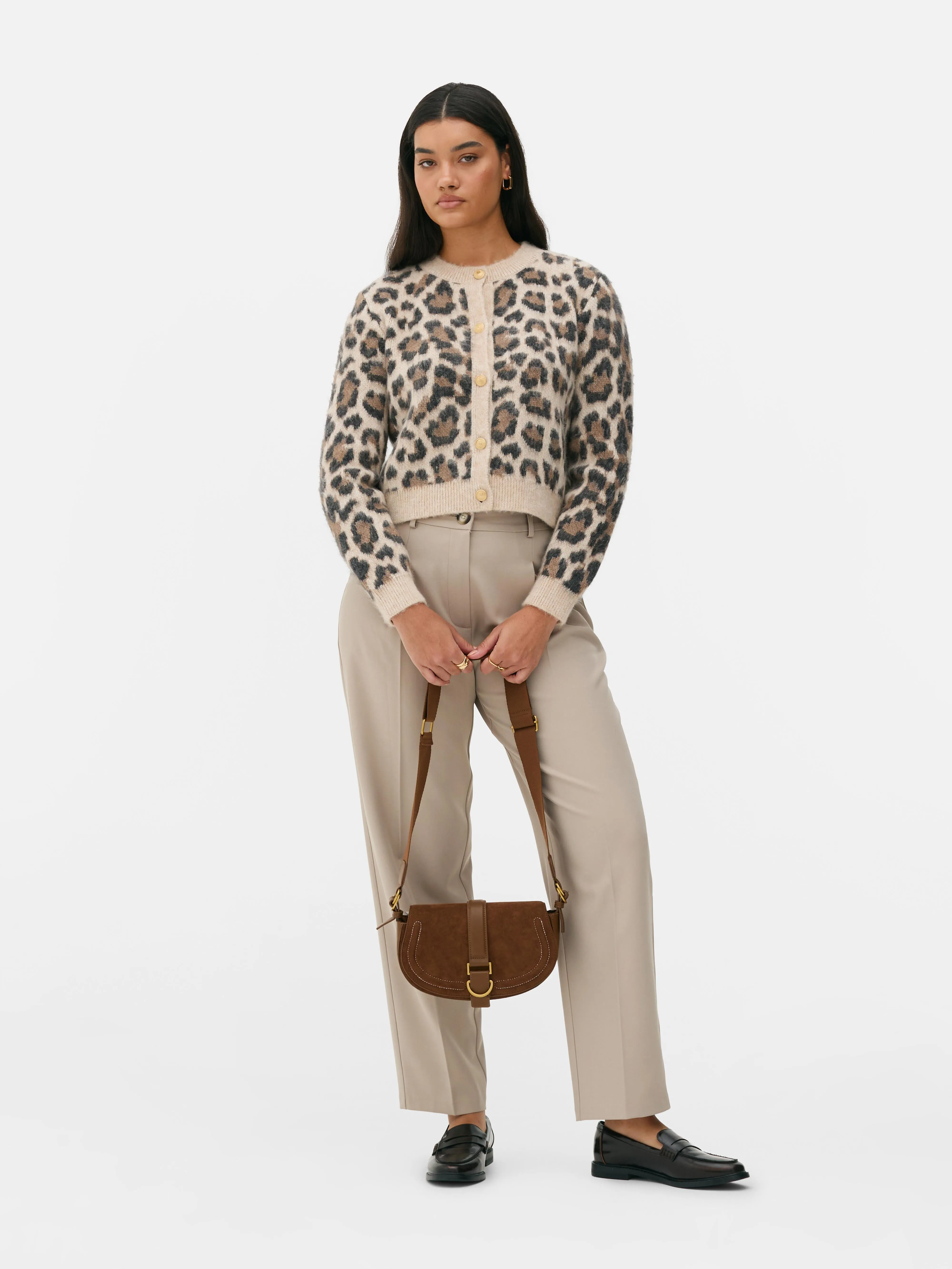 Cardigan girocollo con stampa leopardata
