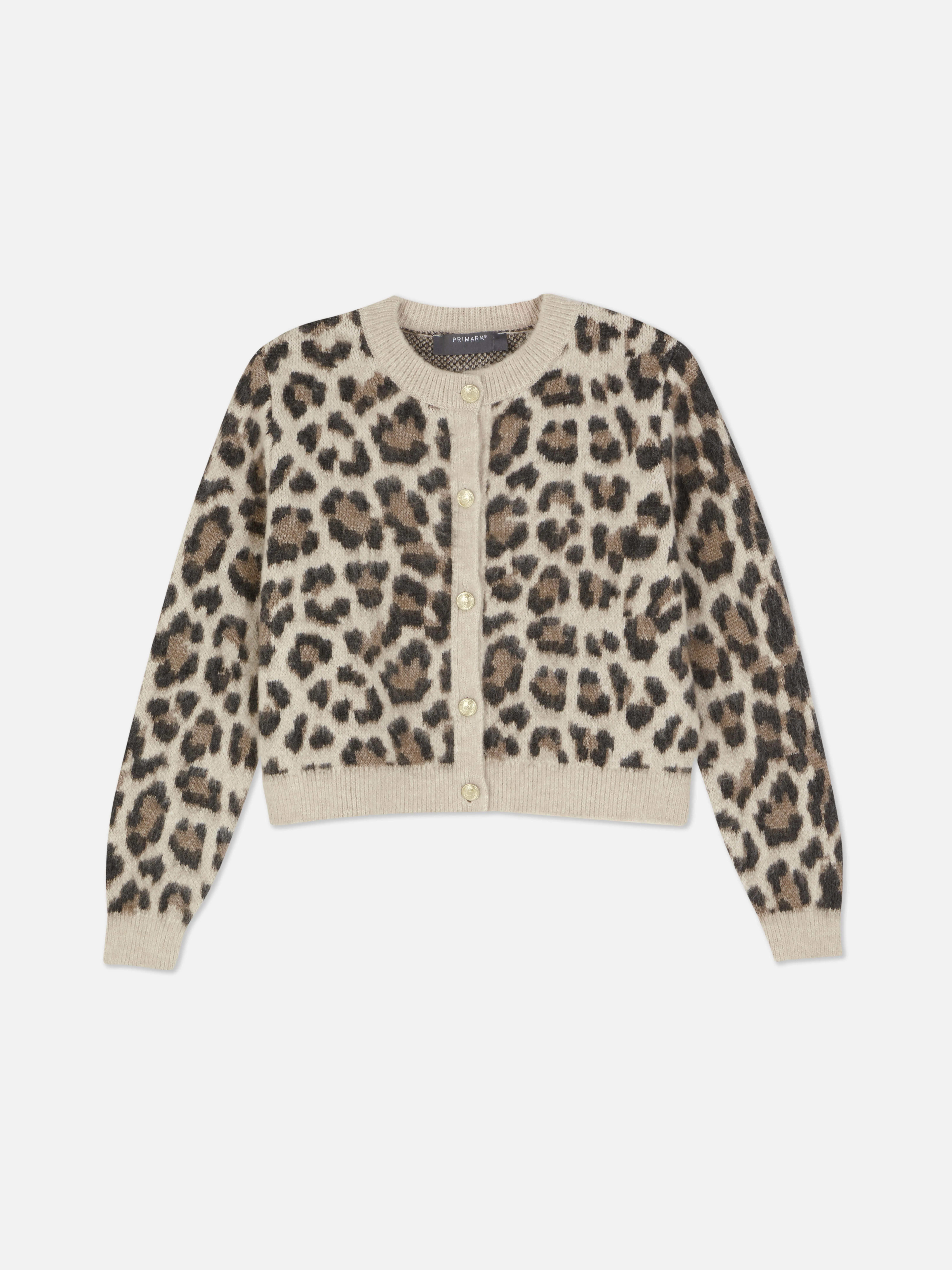 Cardigan girocollo con stampa leopardata